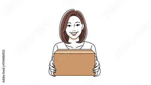 Woman holding a brown cardboard box in front of her