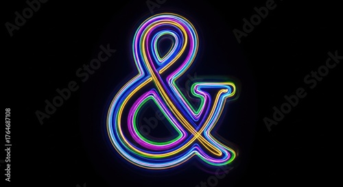 A vibrant, neon-lit ampersand symbol glows brightly against a dark backdrop.