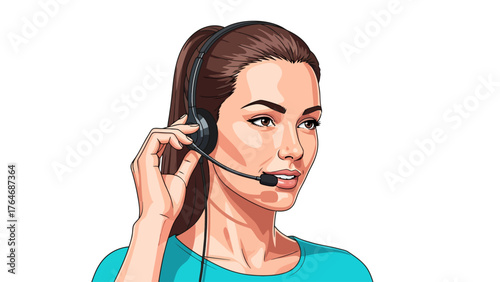 Woman wearing a headset and looking to the right