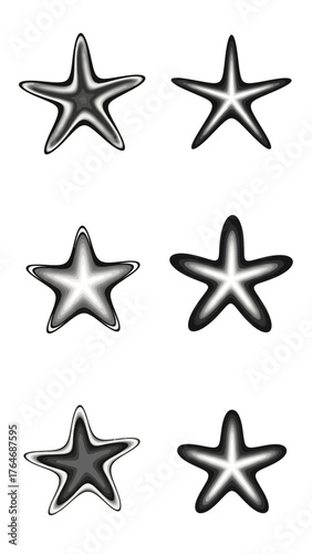 A set of stars, stars collection, star vector icons vector art of six abstract star shapes with a gradient of black and white