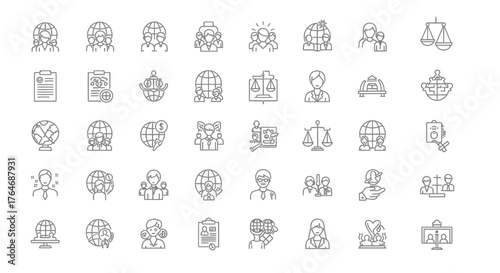Collection of Line Art Icons Representing Various Concepts and Ideas in a Row.