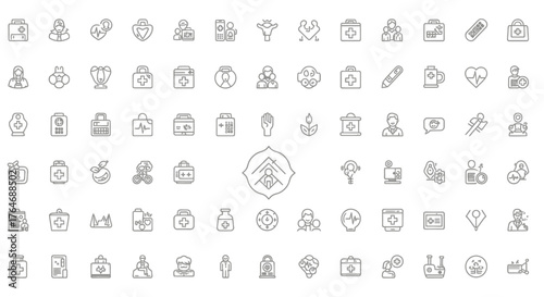 Collection of Medical and Healthcare Related Line Art Icons.