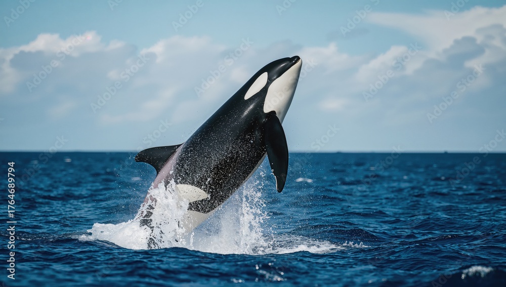 Fototapeta premium Killer whale breaching above the ocean surface