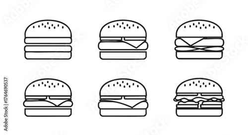 Burger Line Art Collection Fast Food Menu Icons Monochrome Style