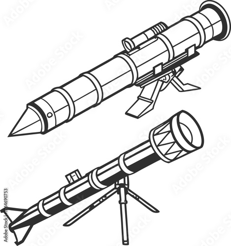 Dynamic duo of military rocket launchers ready for action, symbolizing power and defense