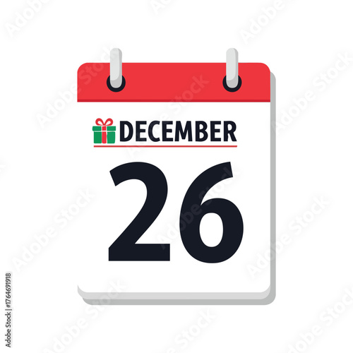 A festive December 26th calendar icon evokes a sense of post-Christmas reflection and anticipation of new year