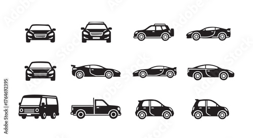 Collection of car icons in vector format for automotive design use