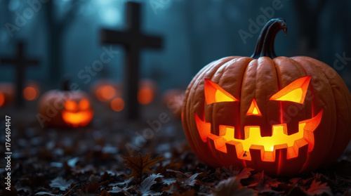 Spooky Halloween Night In The Graveyard.