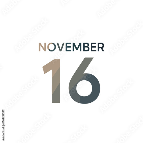 Elegant November 16th date mark on a clean white backdrop for calendrical promotional designs minimal