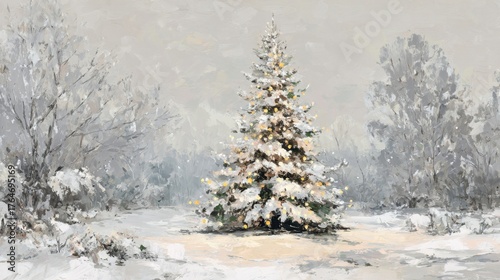 oil painting of elegant christmas tree