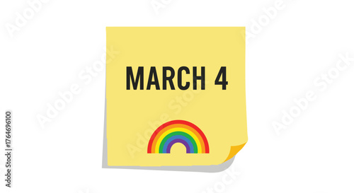 Reminder note for march 4th with a cheerful rainbow illustration for schedules and important dates, symbolizing optimism and planning for the month