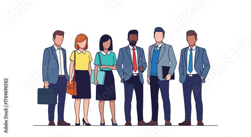 A diverse group of business professionals and colleagues standing together as a confident and successful team