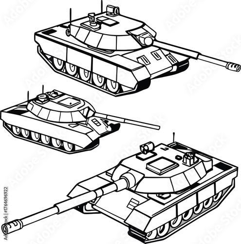 Powerful armored battle tanks ready for strategic deployment in modern warfare scenarios, conveying strength and defense.