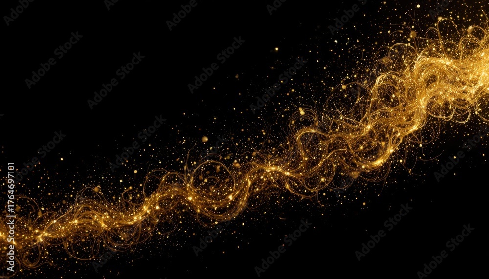 Obraz premium Golden Swirling Light Particles Create a Mesmerizing Flow Against a Black Background