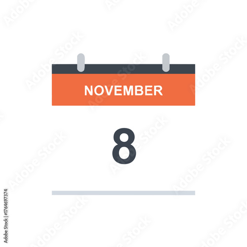 Minimalist November 8th Calendar Icon: Modern Design for Schedules and Reminders illustration