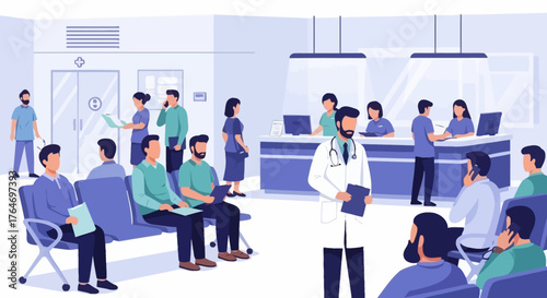 Hospital Waiting Area People Awaiting Medical Assistance Illustration