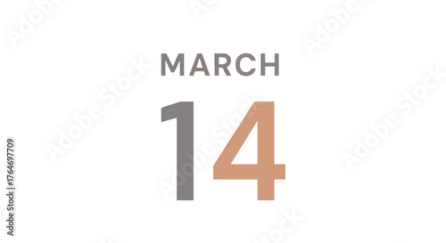 Conceptual minimalistic calendar graphic depicting March 14th in muted colors for design project inspiration