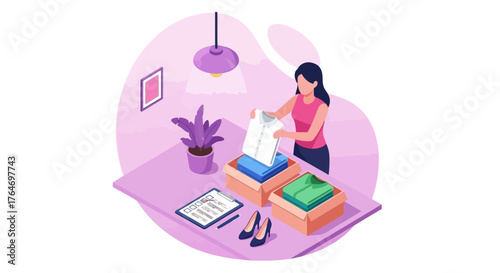 Woman Organizing Clothes and Donating Old Garments in a Box