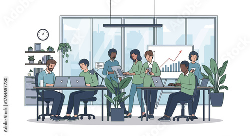 Diverse Team in Modern Office Discussing Growth Strategy