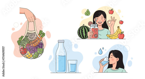 Healthy Lifestyle Choices Fresh Produce, Hydration, and Balanced Diet for Well-being