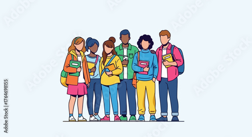 Diverse Group of Students Standing Together Education, Community, and Friendship