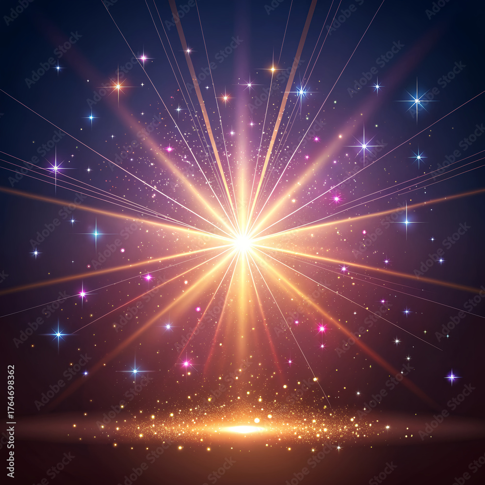 Fototapeta premium Dramatic stage lighting illuminates mysterious podium and starburst effect