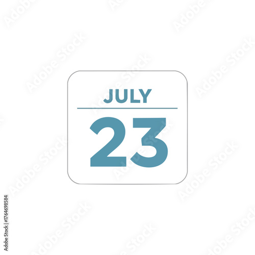 Stylized July 23rd Calendar Icon: Clear Reminder of a Specific Date with Minimalist Visual Design for Versatile Applications