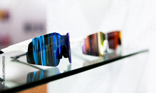 sunglasses are displayed in the store