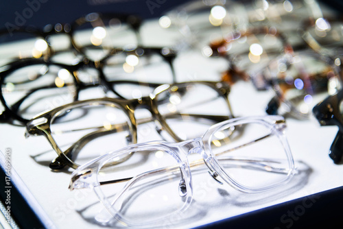 Glasses are displayed in the store