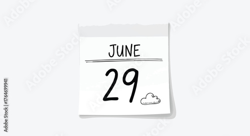 Illustrative June 29th Calendar Page Design for Schedules and Planning Reminders for Events and Meeting Days