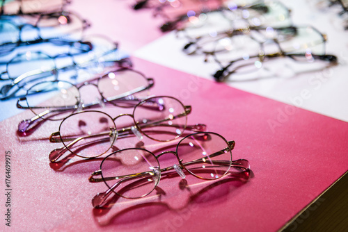 Glasses are displayed in the store