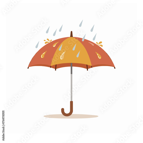 Cute Flat Design Autumn Umbrella Vector with Raindrops