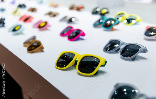 Kids sunglasses are displayed in the store