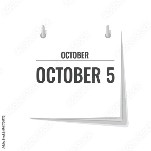 Graphical depiction of a calendar page indicating the date of October fifth illustration