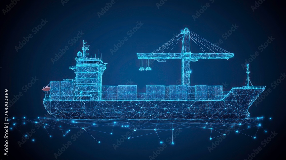 Fototapeta premium Abstract container ship, digital art