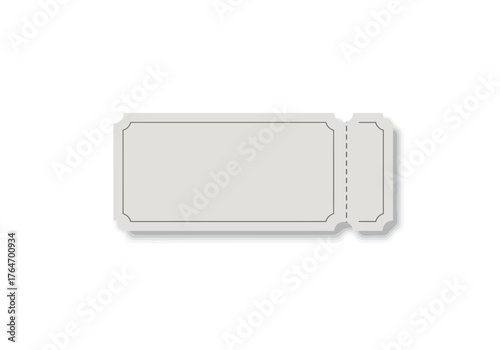 A grey ticket with a dark grey outline and dashed perforation line