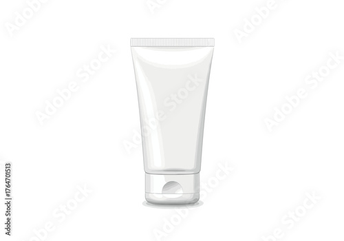 A white squeeze tube possibly for lotion or cream stands upright with a simple design and cap at the bottom