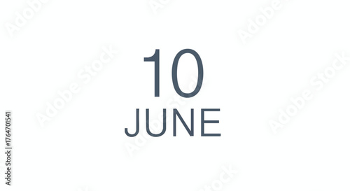 Conceptual representation of the tenth of June date marked with simple typography for event planning and calendar applications