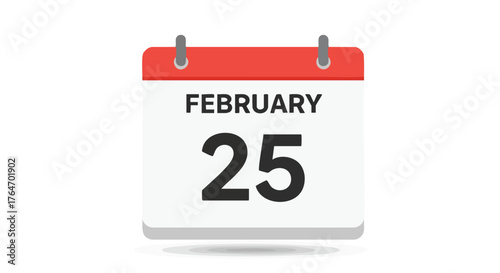 Minimalist depiction of a calendar icon displaying the date February 25th rendered with clear, bold typography against a plain white backdrop