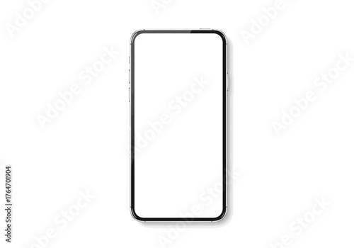 Front view of a gray smartphone featuring a blank white screen