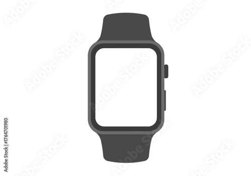 Gray smartwatch with a blank white screen buttons on the side and a band