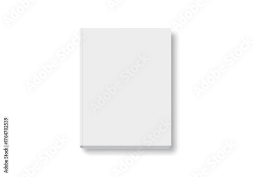 White blank book stands upright with shadow on a white background