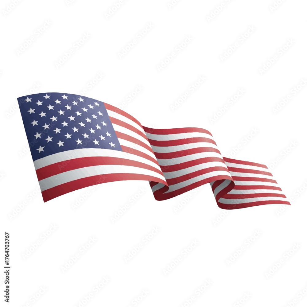 Fototapeta premium Waving American flag isolated on a white background with red, white, and blue colors.
