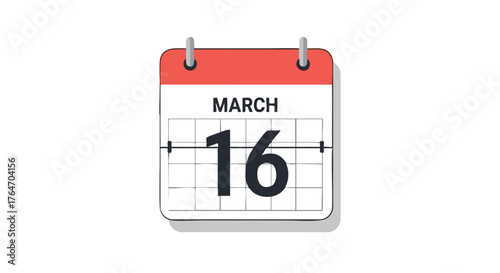 Stylized calendar icon displaying March 16th date representation of essential scheduling events and reminders with a minimalist design