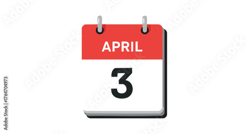 Stylized flat design calendar, focusing on the date of April 3rd isolated on white background for scheduling or reminders