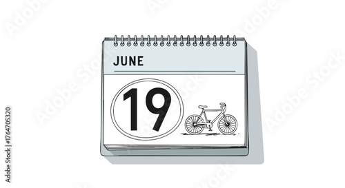 June 19th Bicycle Day: A minimalist calendar illustration marking World Bicycle Day on June nineteenth