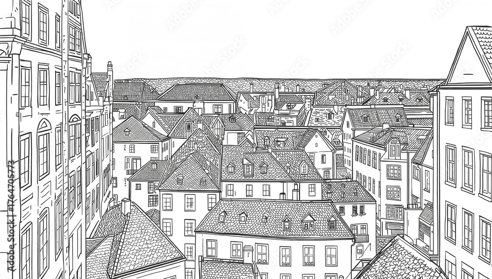 Obraz premium Historic central district depicted in a line art style by Romerberg