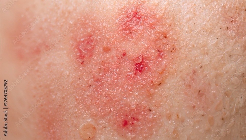 Fototapeta premium Close-up view of an autoimmune skin condition featuring red, itchy, and flaky areas - detailed macro image