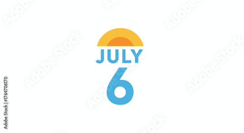 Illustrative graphic of July 6th date design with sun symbol signifying summer celebration and symbolic date indicator for marketing materials or