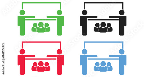 Corporate Meeting and Discussion Group Icons, Teamwork Collaboration Business Training Vector Graphic